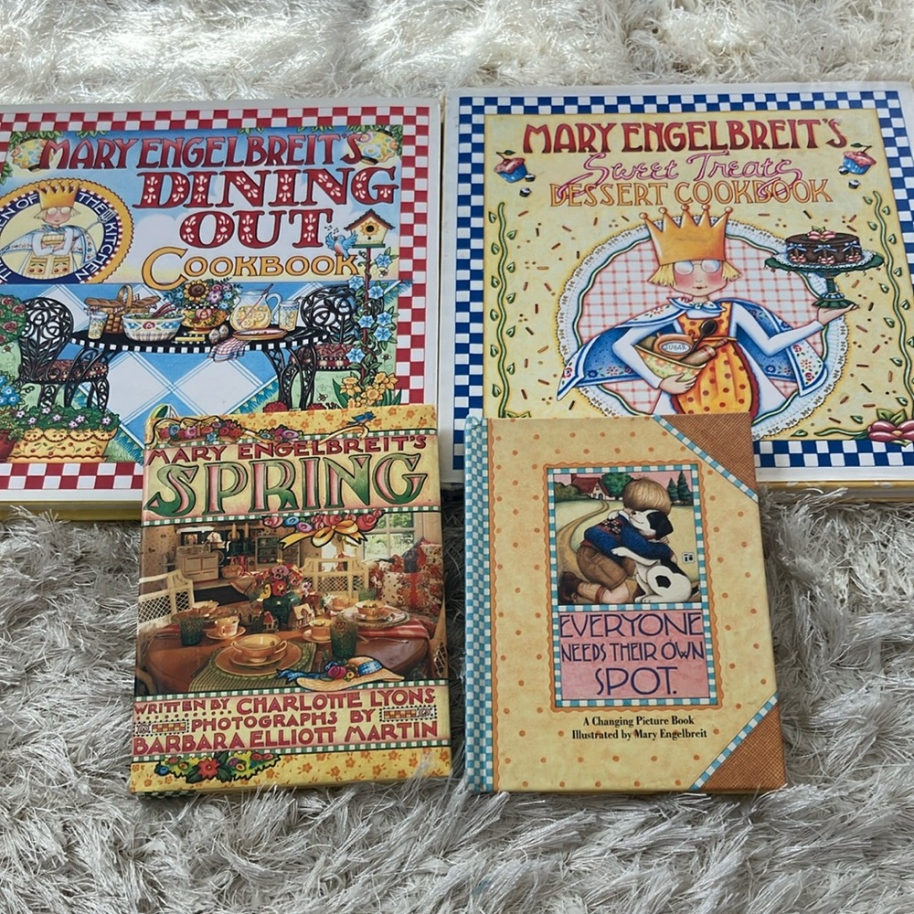 Bundle of 4 Mary Engelbreit books + cookbooks Dining Out Desserts Spring Spot